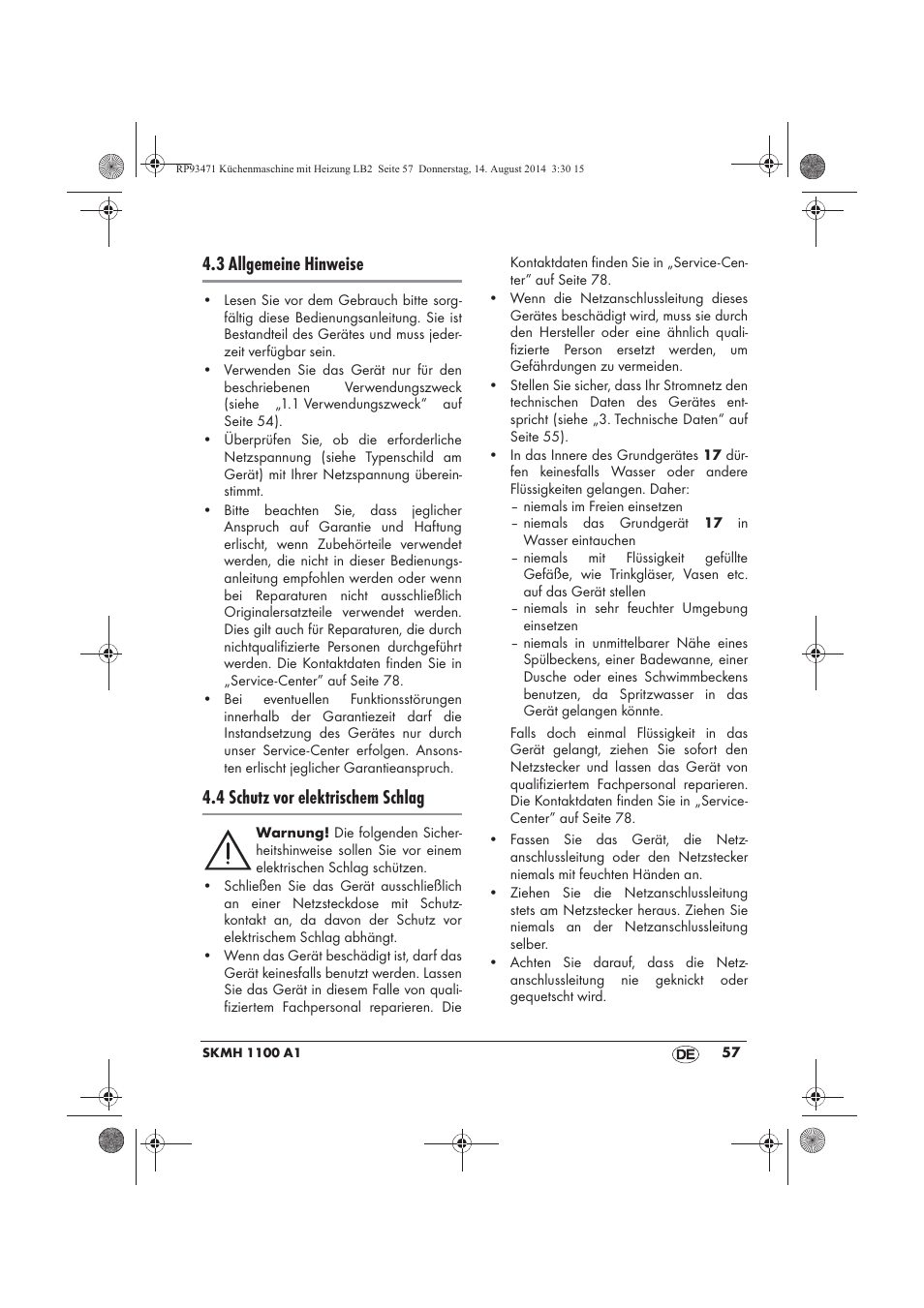 3 allgemeine hinweise, 4 schutz vor elektrischem schlag | Silvercrest SKMH 1100 A1 User Manual | Page 59 / 106