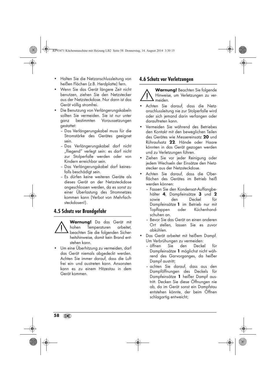 5 schutz vor brandgefahr, 6 schutz vor verletzungen | Silvercrest SKMH 1100 A1 User Manual | Page 60 / 106