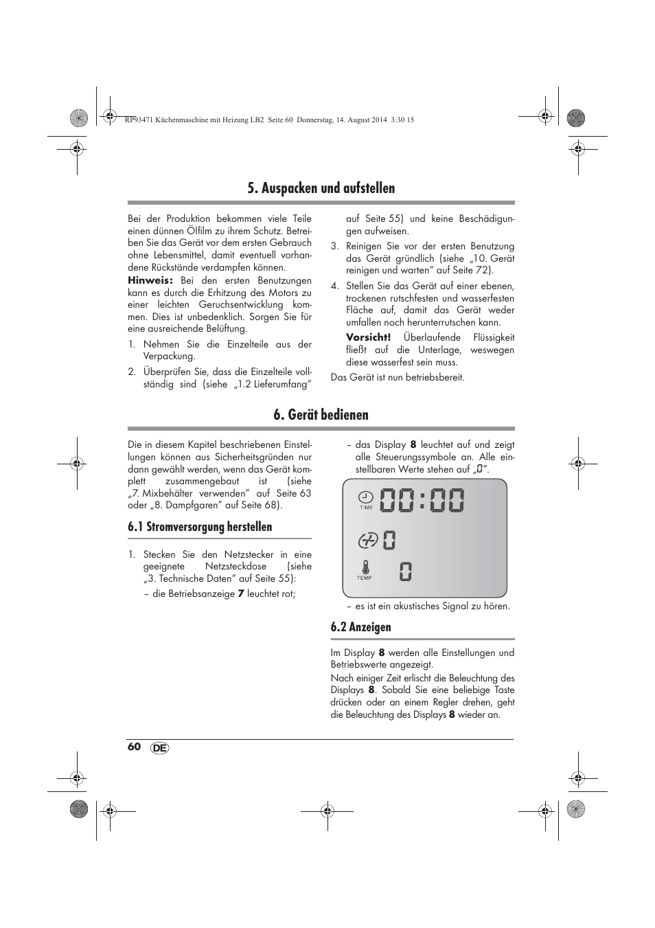 Auspacken und aufstellen, Gerät bedienen, 1 stromversorgung herstellen | 2 anzeigen | Silvercrest SKMH 1100 A1 User Manual | Page 62 / 106