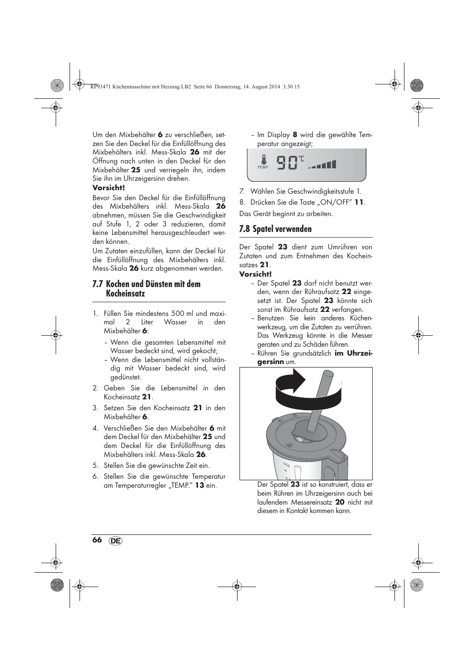 7 kochen und dünsten mit dem kocheinsatz, 8 spatel verwenden | Silvercrest SKMH 1100 A1 User Manual | Page 68 / 106