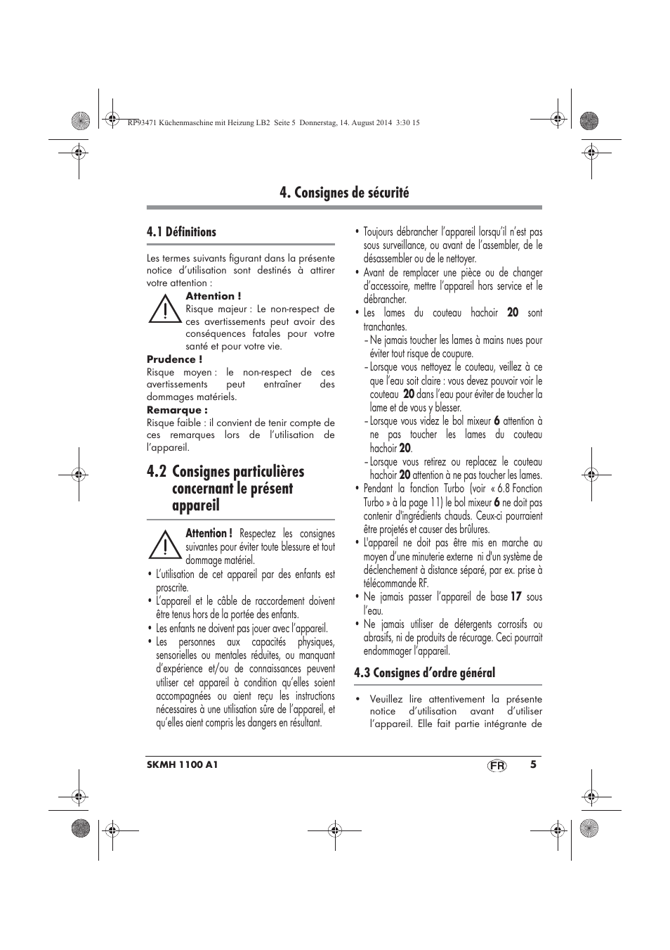 Consignes de sécurité | Silvercrest SKMH 1100 A1 User Manual | Page 7 / 106
