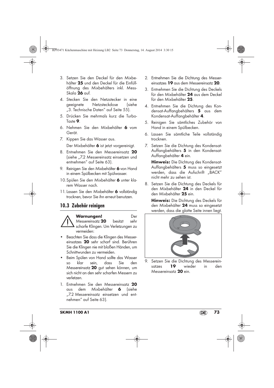 3 zubehör reinigen | Silvercrest SKMH 1100 A1 User Manual | Page 75 / 106