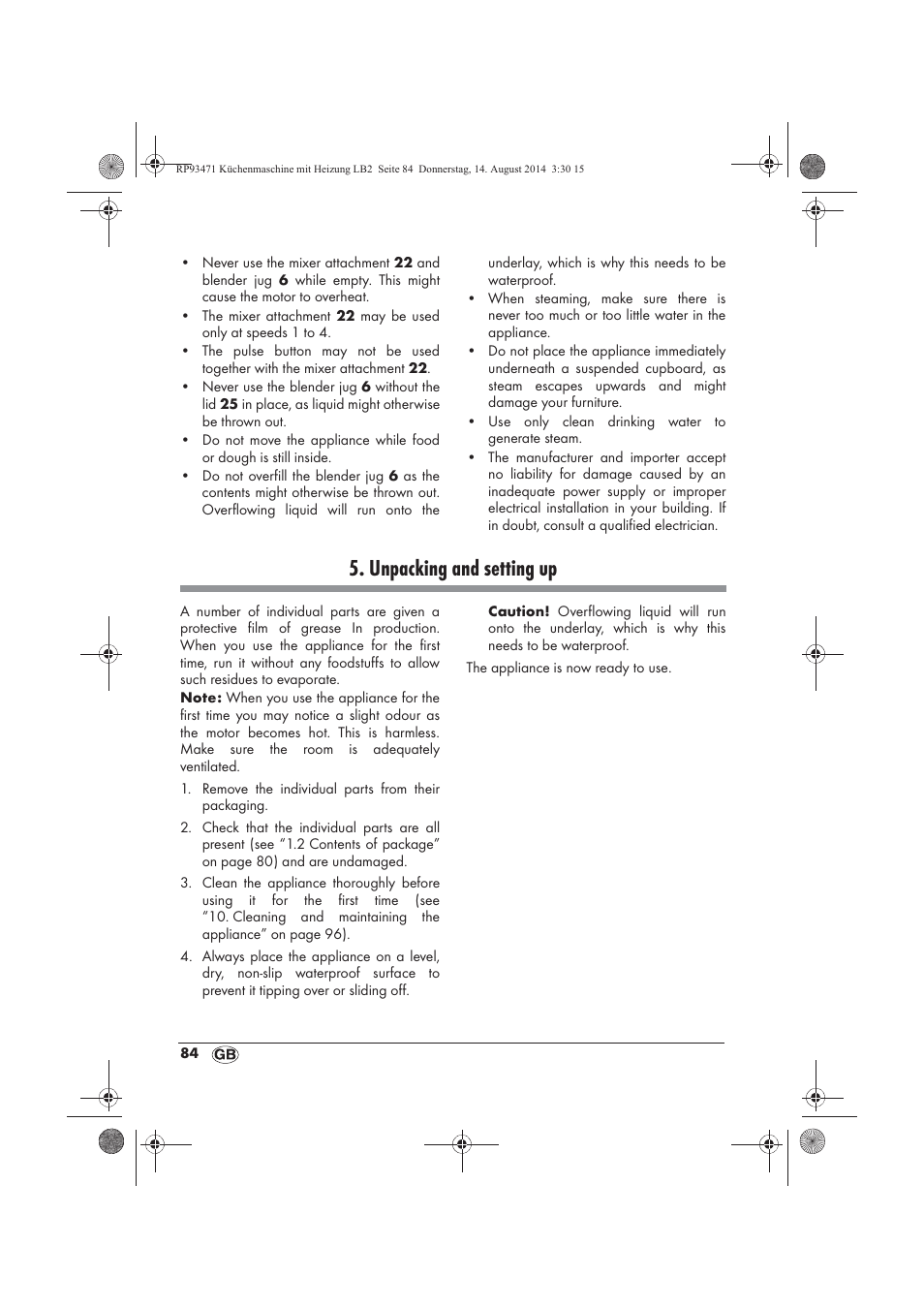 Unpacking and setting up | Silvercrest SKMH 1100 A1 User Manual | Page 86 / 106