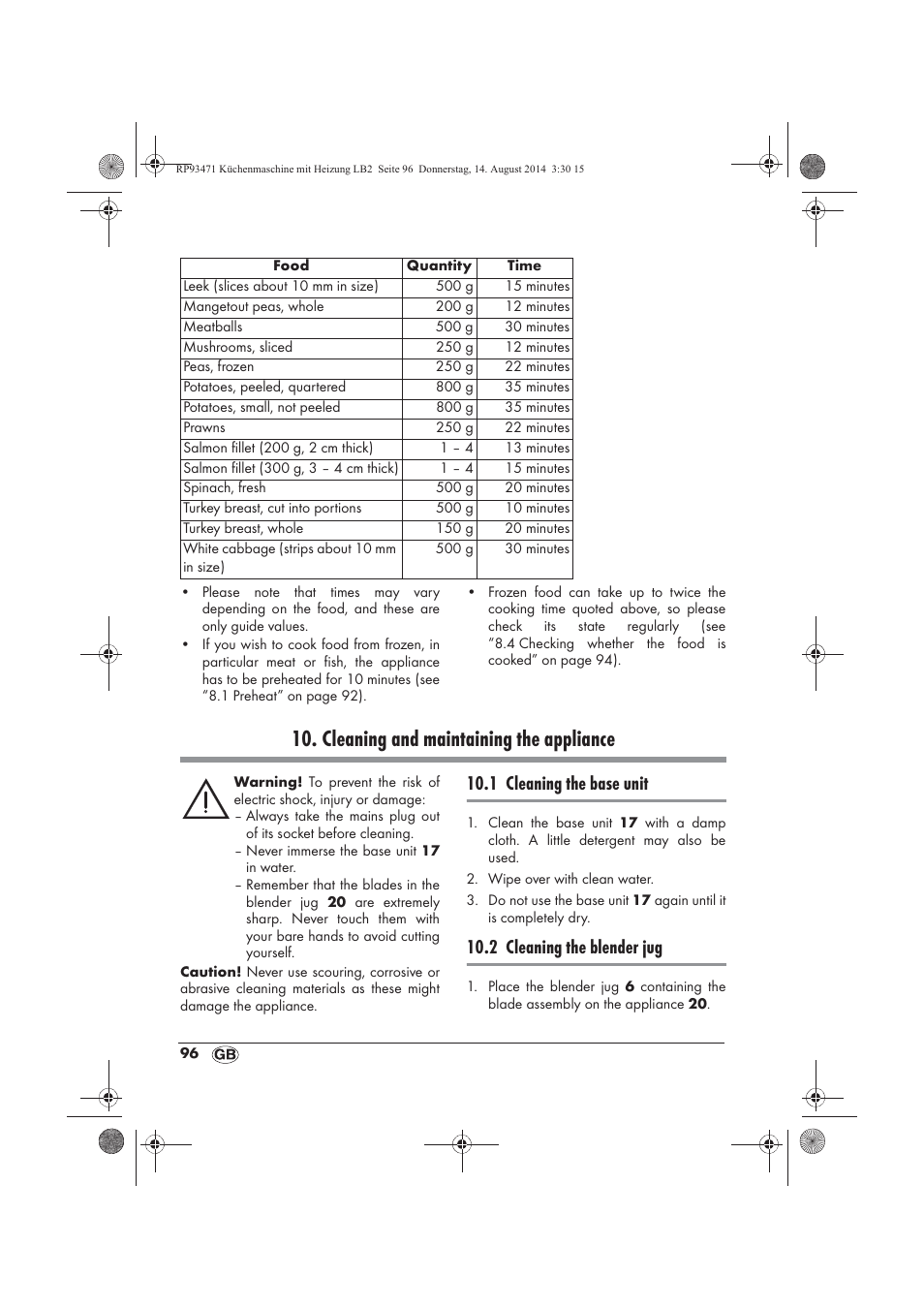 Cleaning and maintaining the appliance, 1 cleaning the base unit, 2 cleaning the blender jug | Silvercrest SKMH 1100 A1 User Manual | Page 98 / 106