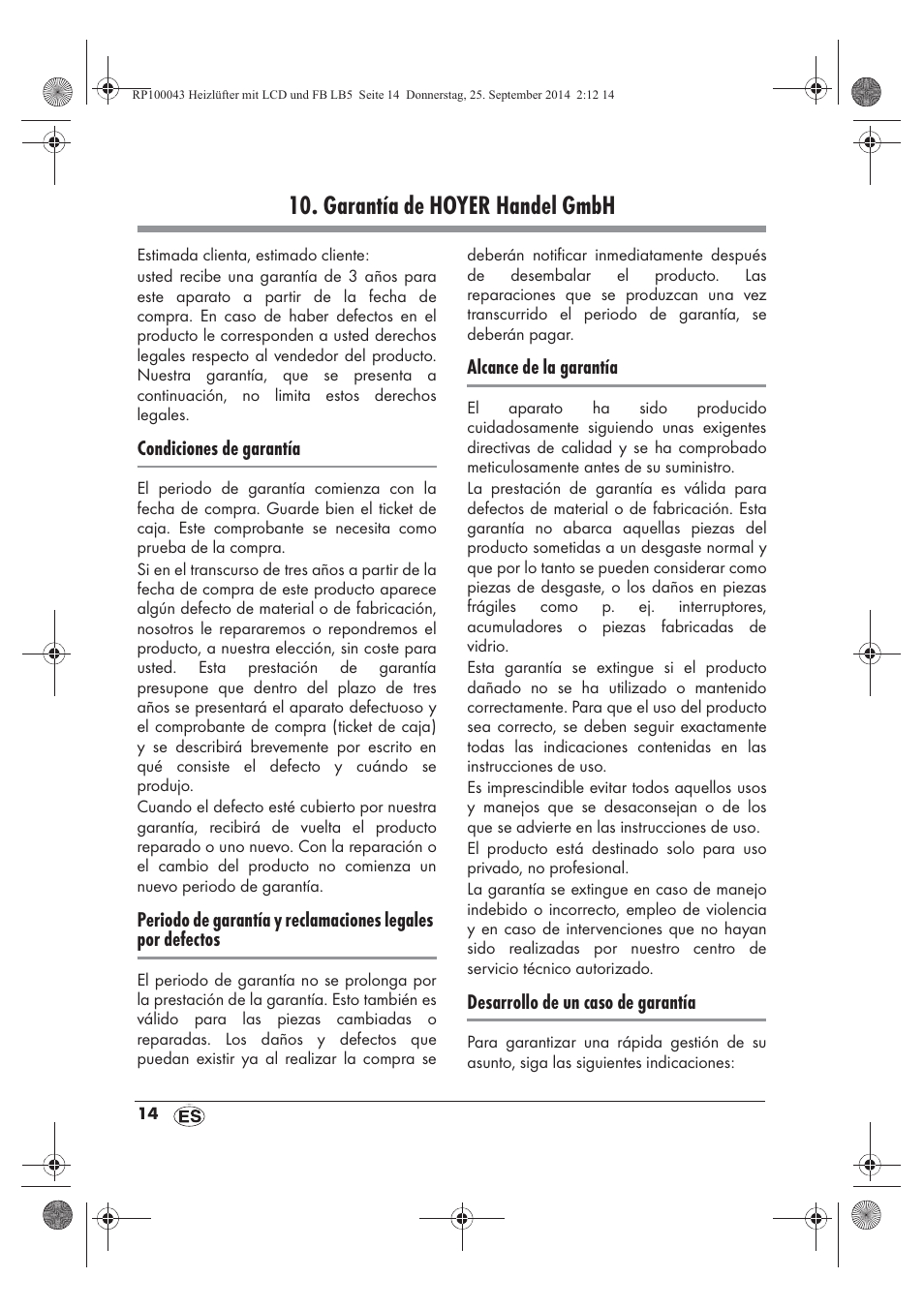 Garantía de hoyer handel gmbh | Silvercrest SHLF 2000 B1 User Manual | Page 16 / 70