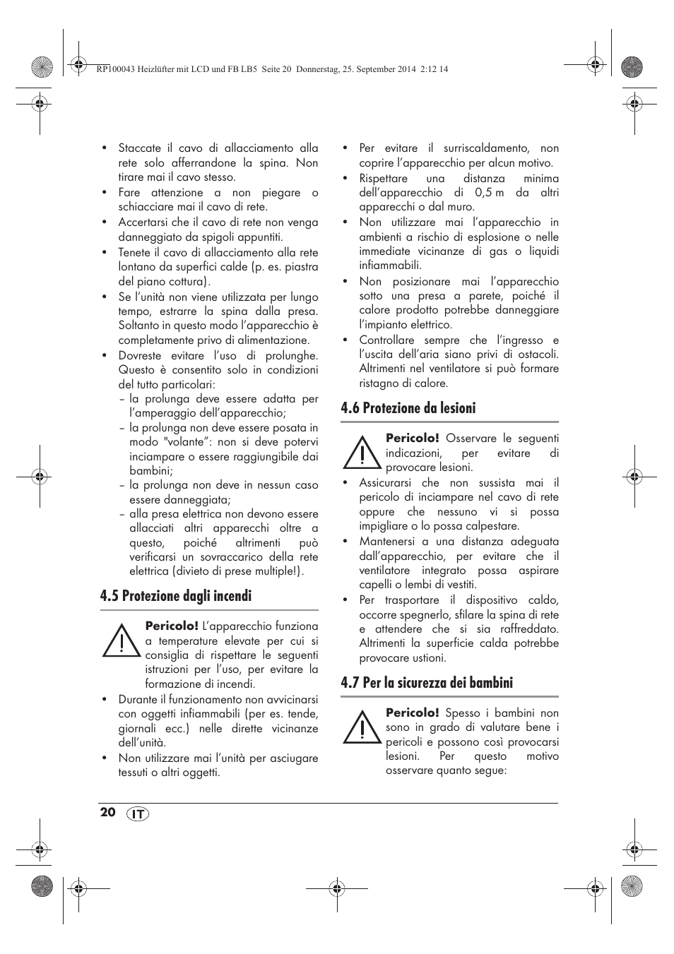 5 protezione dagli incendi, 6 protezione da lesioni, 7 per la sicurezza dei bambini | Silvercrest SHLF 2000 B1 User Manual | Page 22 / 70