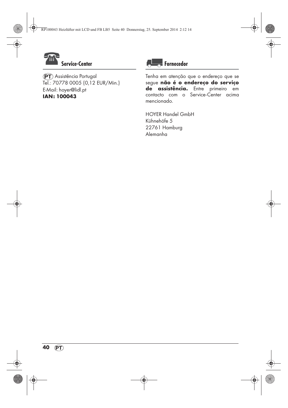 Service-center, Fornecedor | Silvercrest SHLF 2000 B1 User Manual | Page 42 / 70