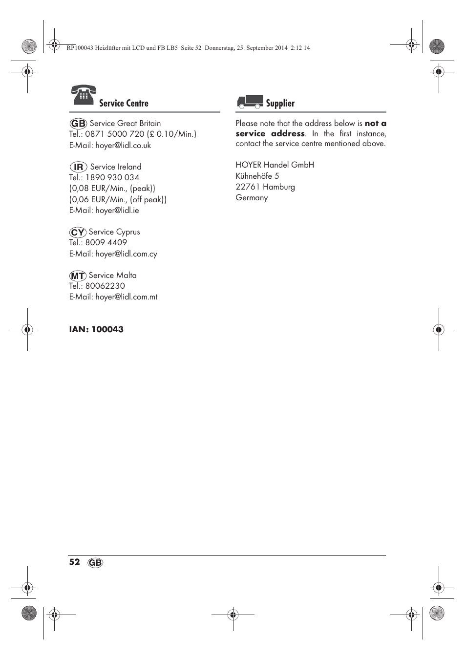 Service centre, Supplier | Silvercrest SHLF 2000 B1 User Manual | Page 54 / 70