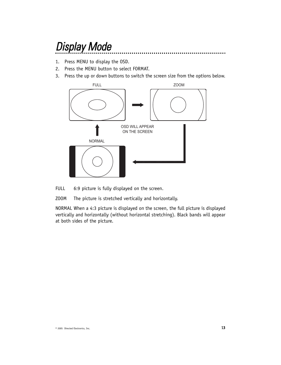 Ddiissppllaayy m mooddee | Directed Video HVM580 User Manual | Page 13 / 16