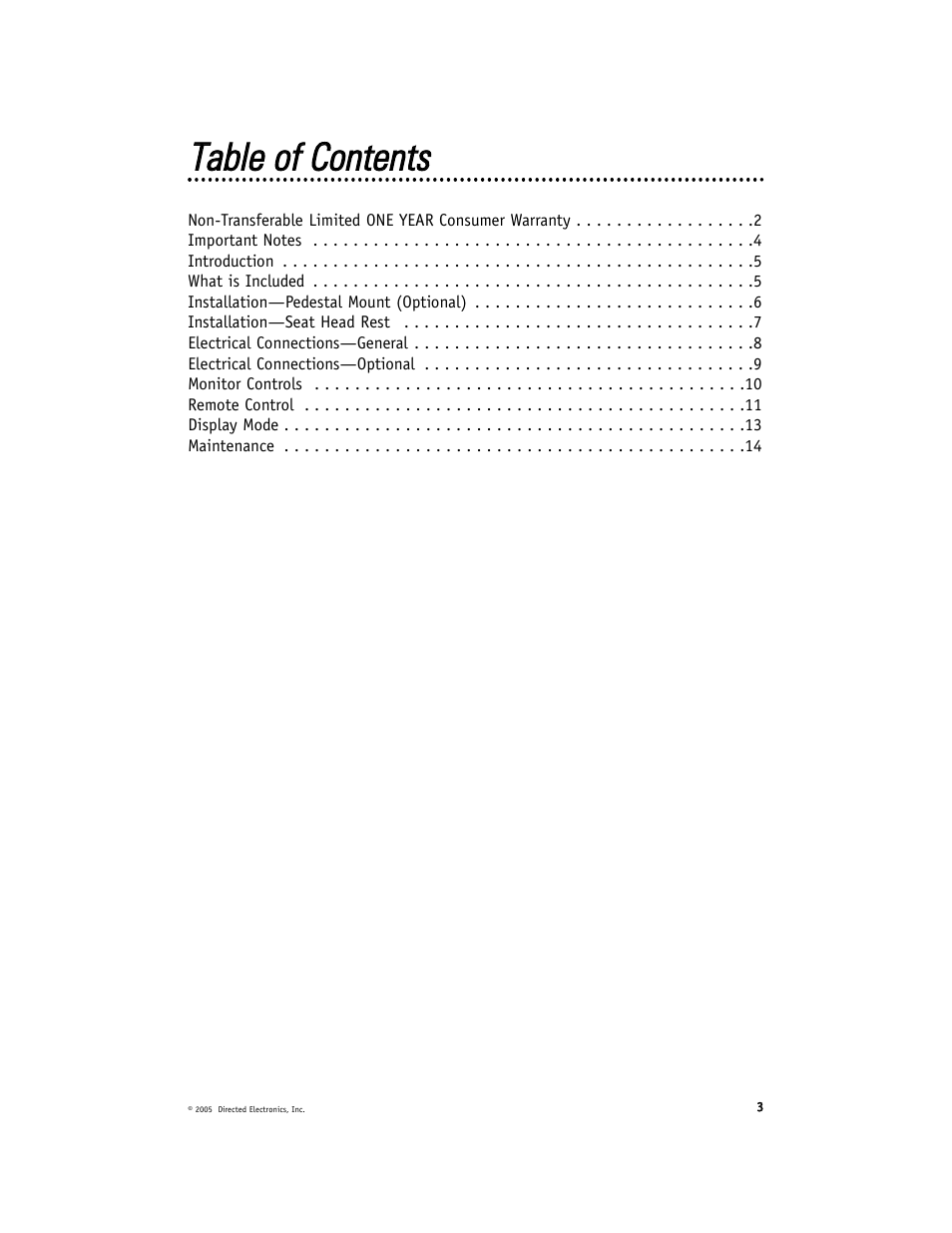 Ttaabbllee ooff c coonntteennttss | Directed Video HVM580 User Manual | Page 3 / 16
