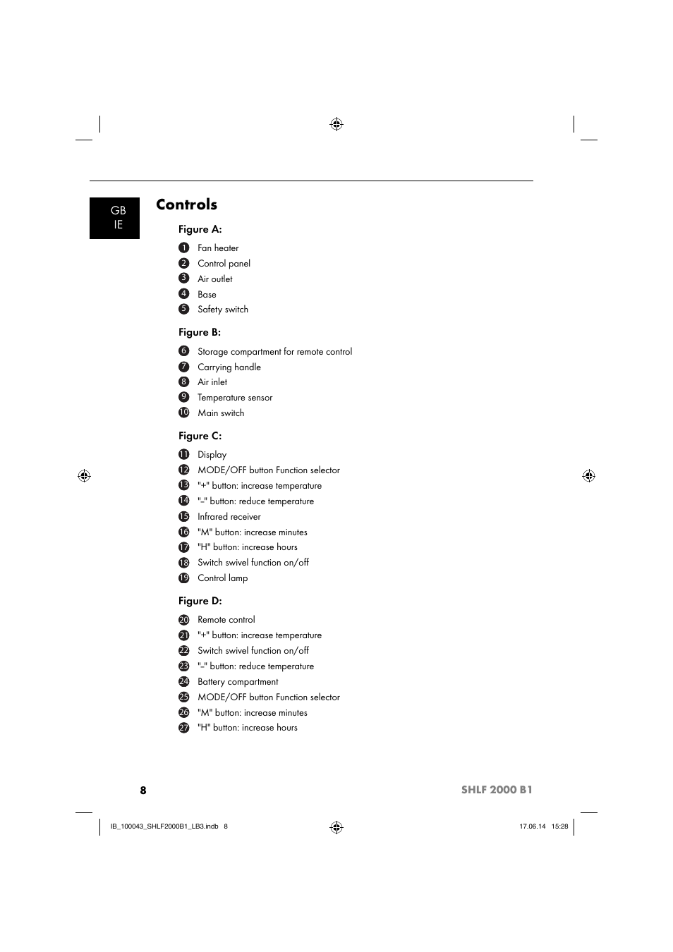 Controls, Gb ie | Silvercrest SHLF 2000 B1 User Manual | Page 11 / 76