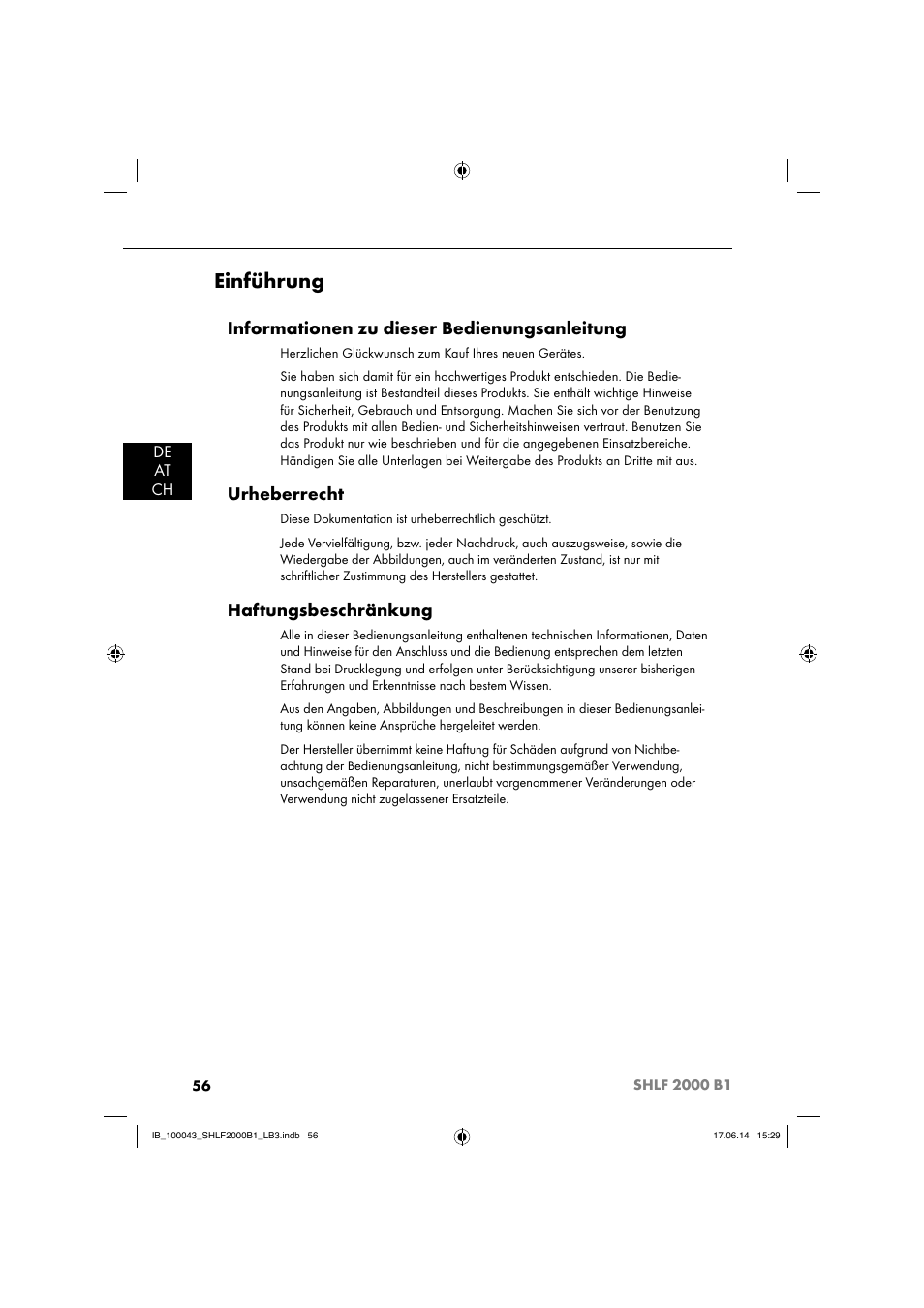 Einführung, Informationen zu dieser bedienungsanleitung, Urheberrecht | Haftungsbeschränkung | Silvercrest SHLF 2000 B1 User Manual | Page 59 / 76