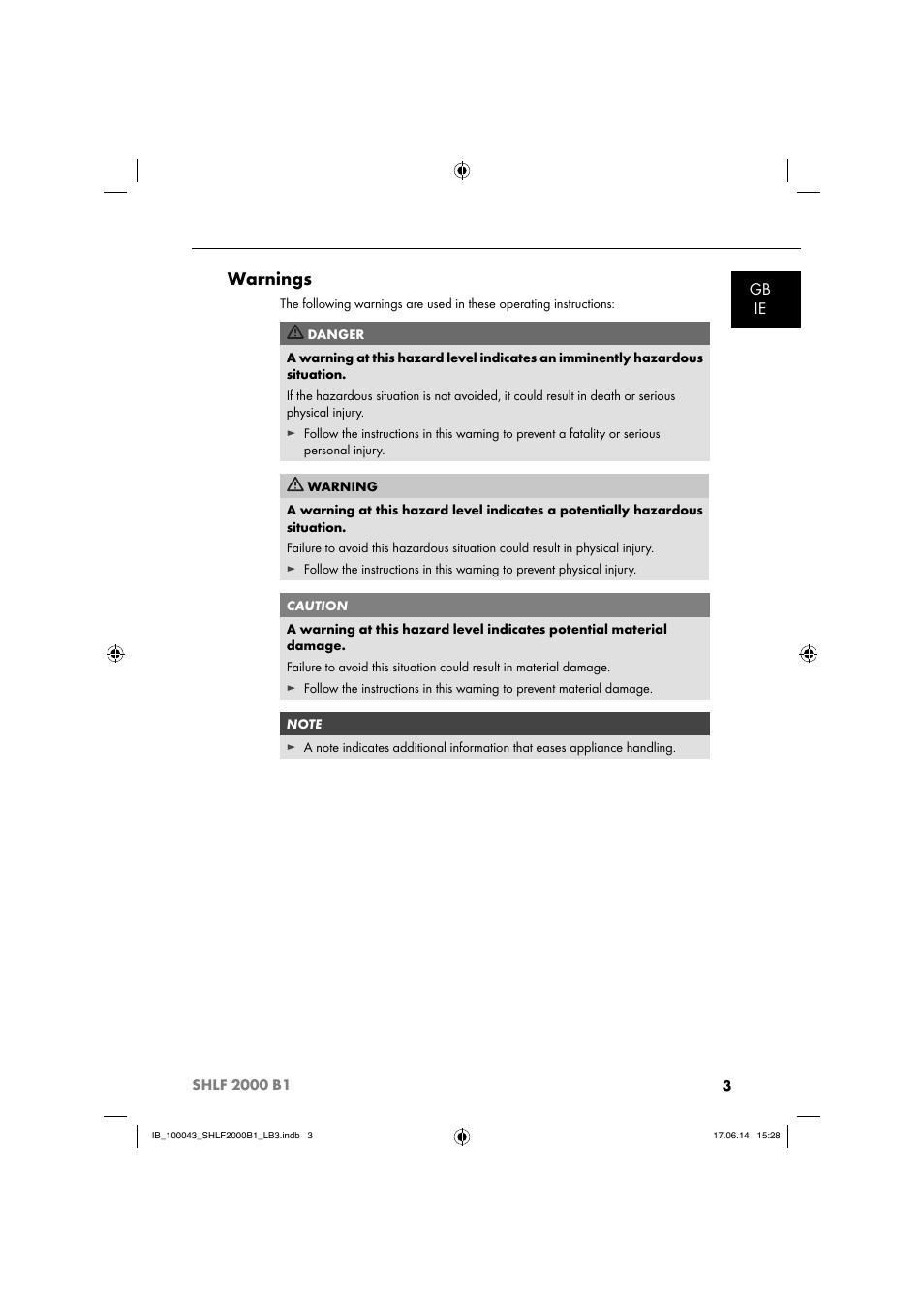 Warnings, Gb ie | Silvercrest SHLF 2000 B1 User Manual | Page 6 / 76