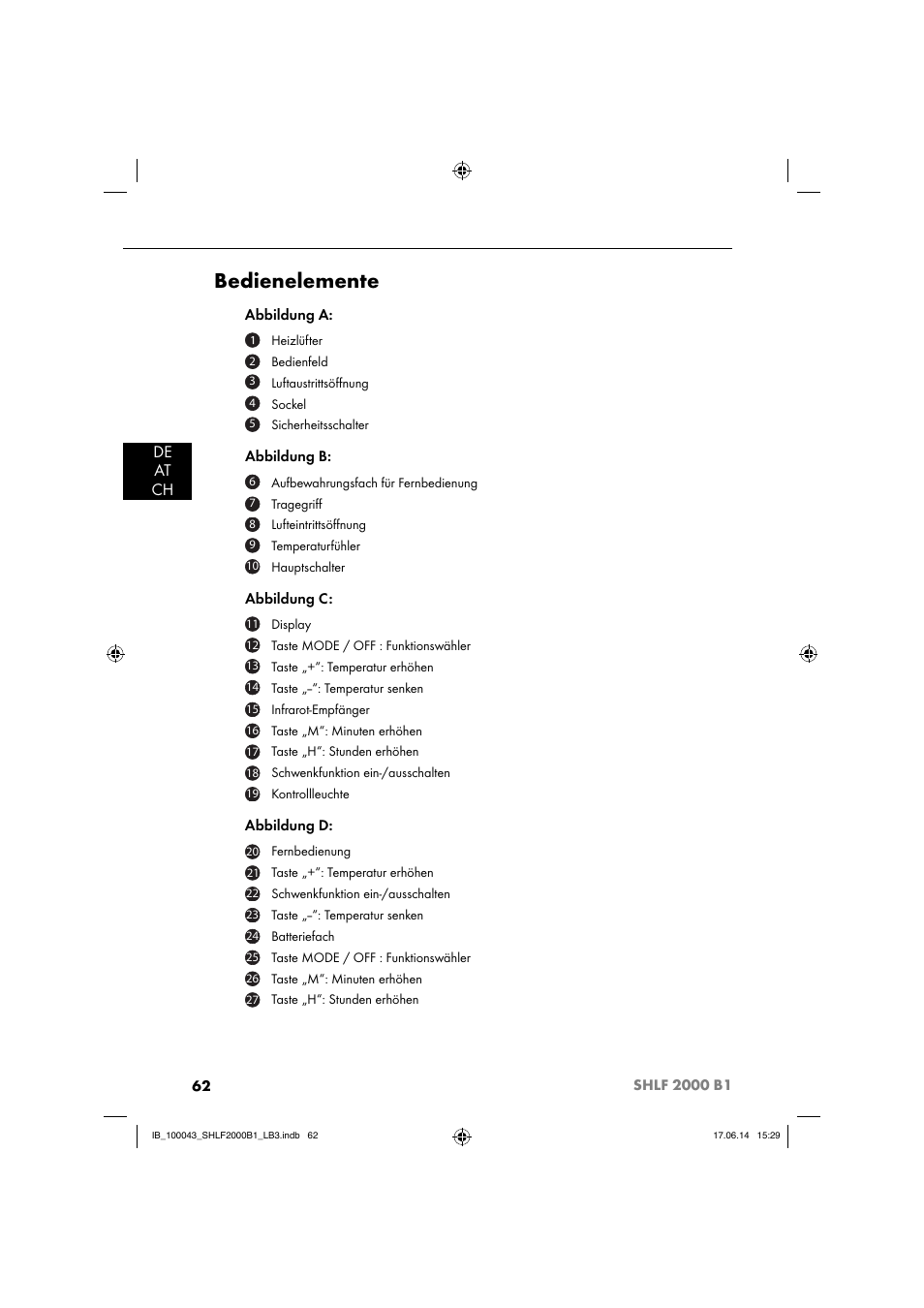 Bedienelemente, De at ch | Silvercrest SHLF 2000 B1 User Manual | Page 65 / 76