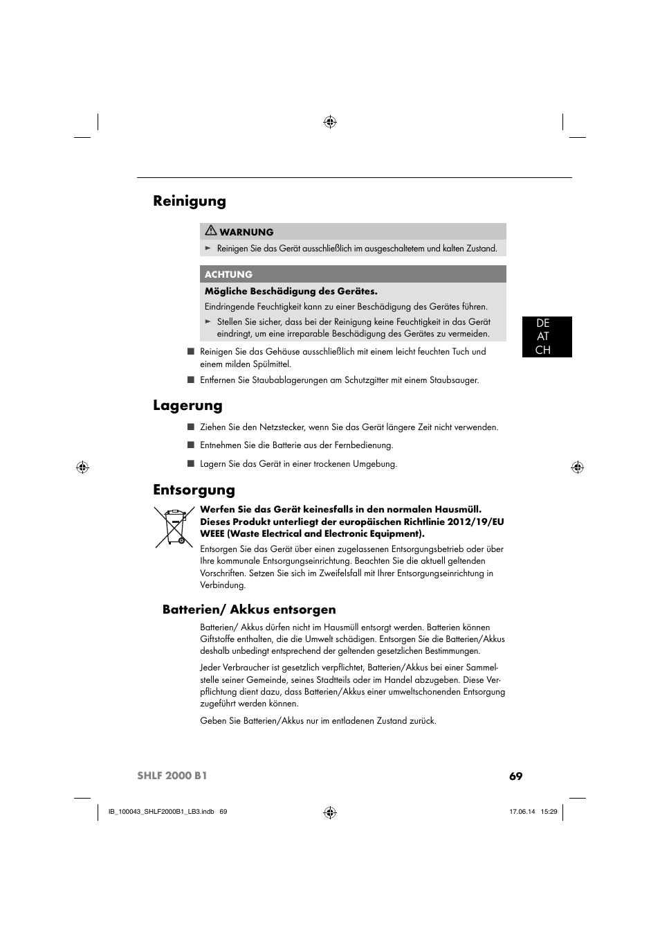 Reinigung, Lagerung, Entsorgung | Batterien/ akkus entsorgen | Silvercrest SHLF 2000 B1 User Manual | Page 72 / 76