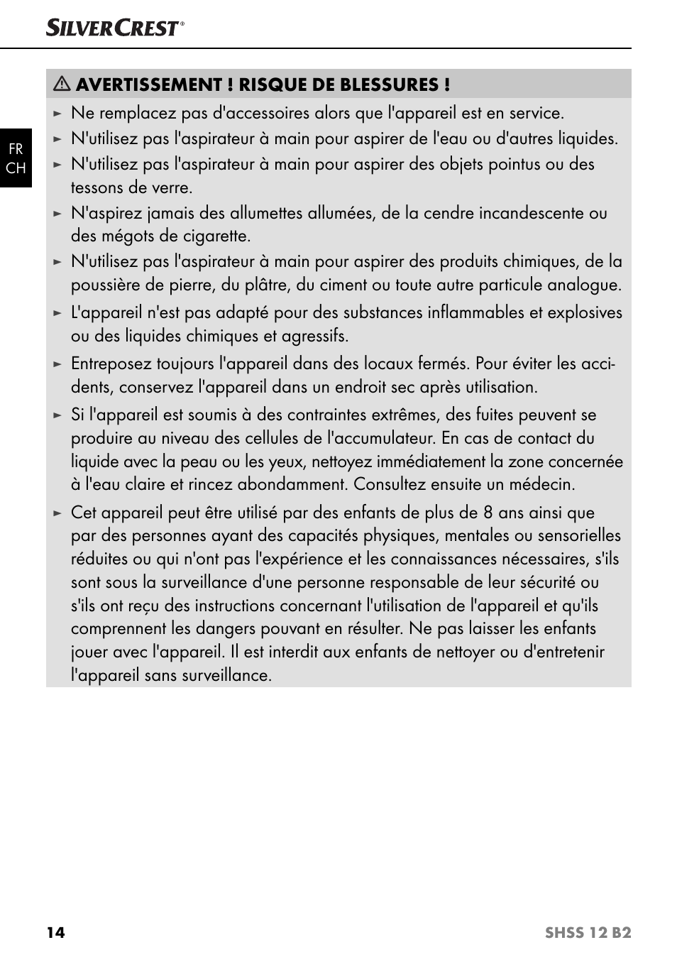 Avertissement ! risque de blessures | Silvercrest SHSS 12 B2 User Manual | Page 17 / 44