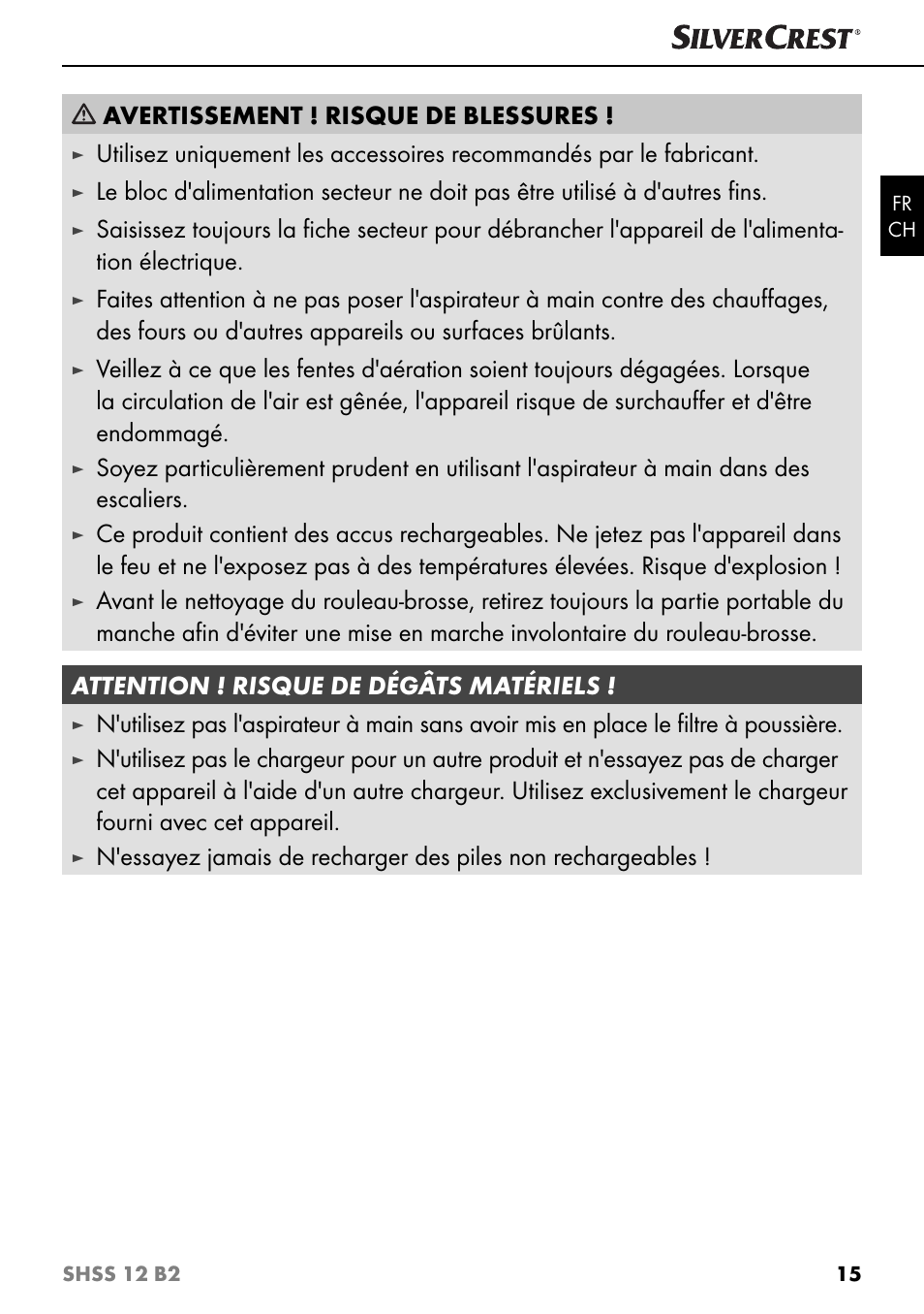 Avertissement ! risque de blessures | Silvercrest SHSS 12 B2 User Manual | Page 18 / 44