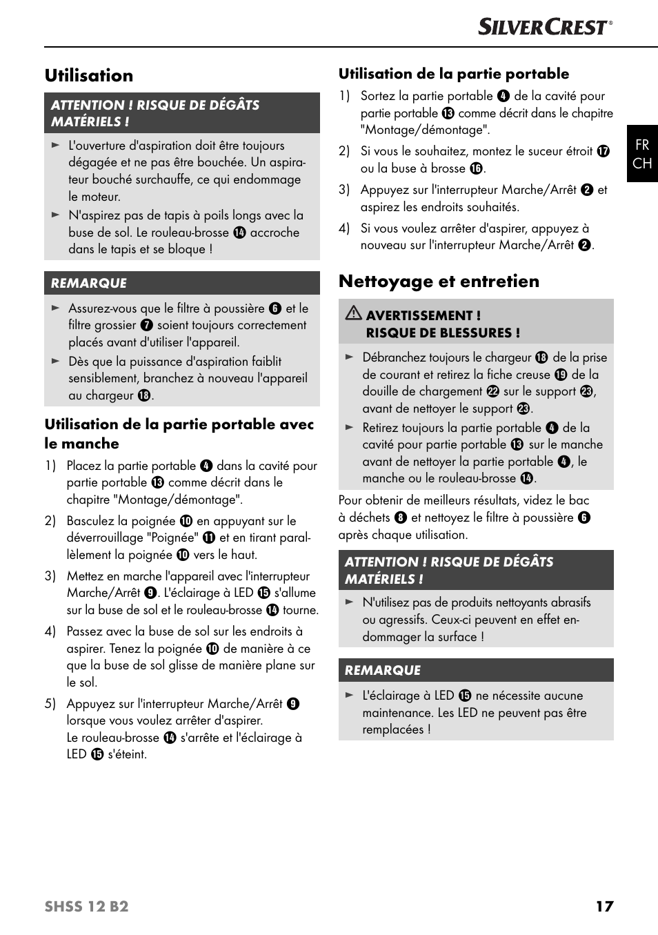 Utilisation, Nettoyage et entretien | Silvercrest SHSS 12 B2 User Manual | Page 20 / 44