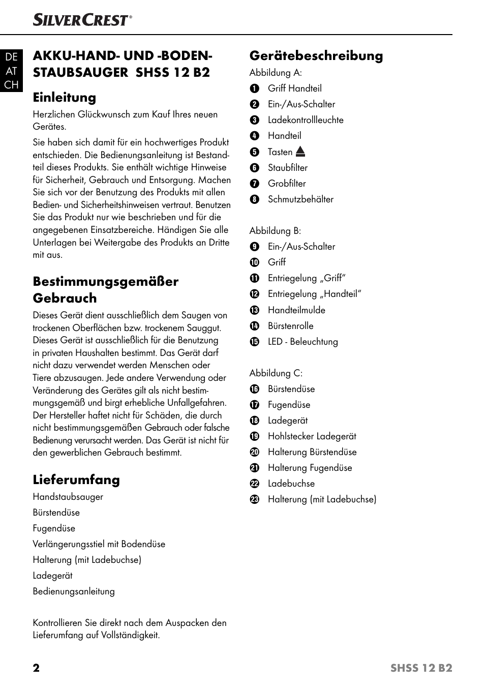 Bestimmungsgemäßer gebrauch, Lieferumfang, Gerätebeschreibung | Silvercrest SHSS 12 B2 User Manual | Page 5 / 44