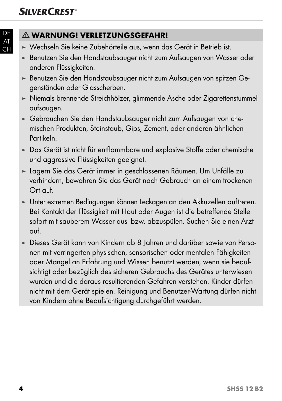 Warnung! verletzungsgefahr | Silvercrest SHSS 12 B2 User Manual | Page 7 / 44