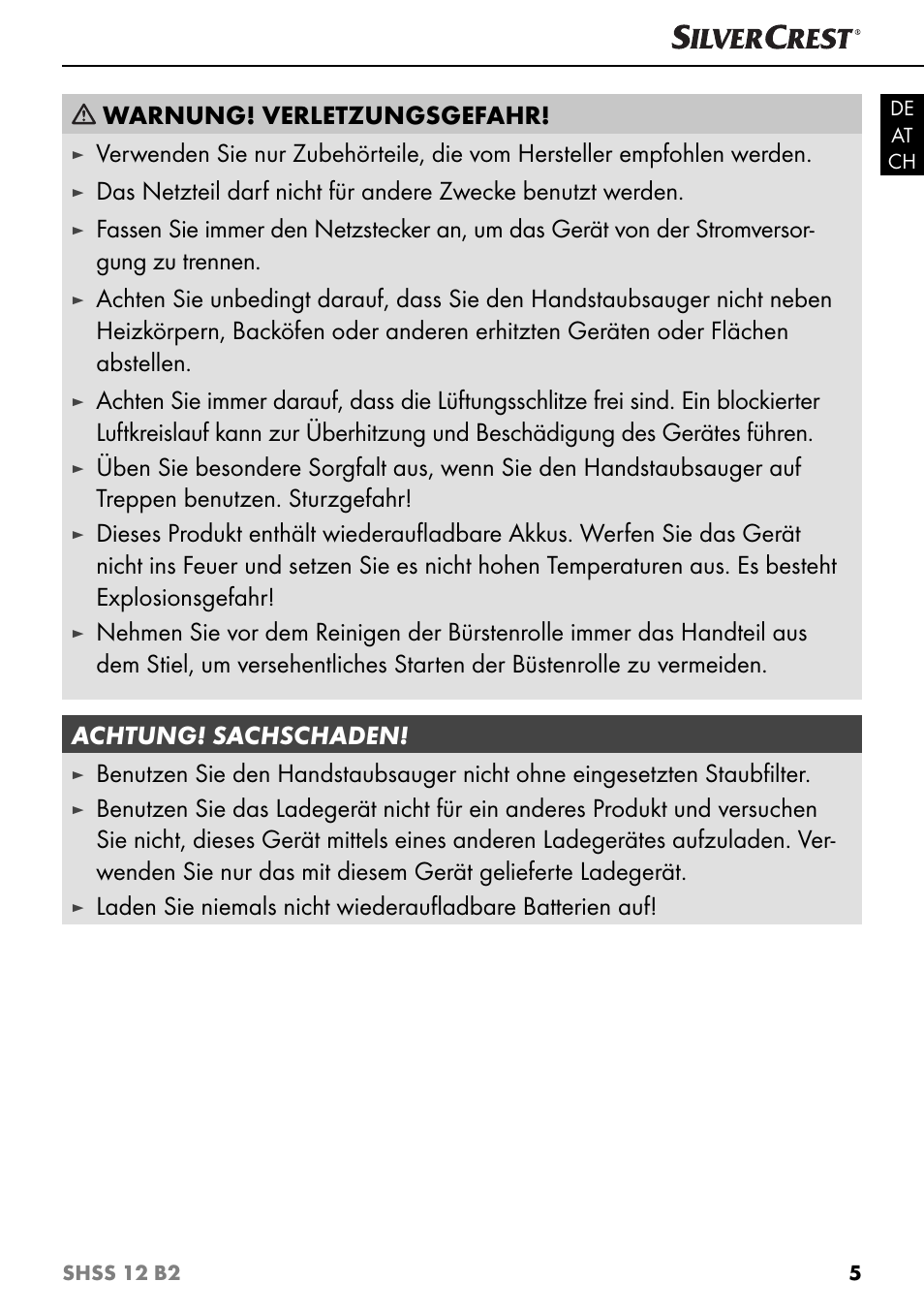 Warnung! verletzungsgefahr | Silvercrest SHSS 12 B2 User Manual | Page 8 / 44