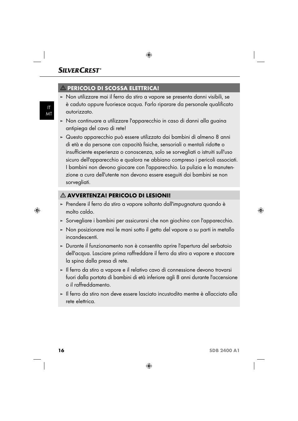 Pericolo di scossa elettrica | Silvercrest SDB 2400 A1 User Manual | Page 19 / 63