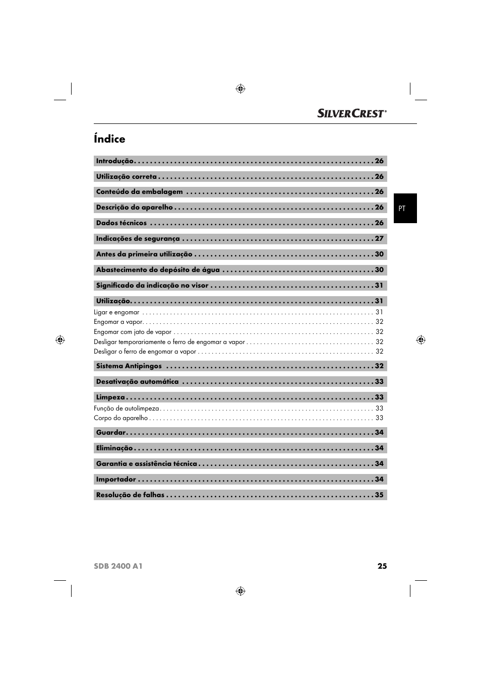 Índice | Silvercrest SDB 2400 A1 User Manual | Page 28 / 63