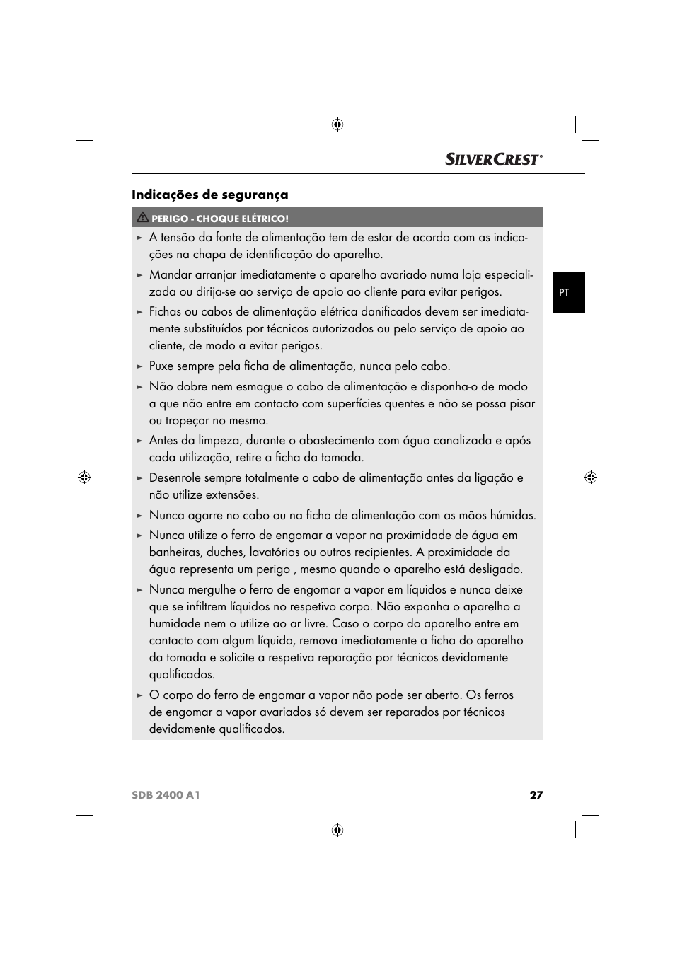 Indicações de segurança | Silvercrest SDB 2400 A1 User Manual | Page 30 / 63