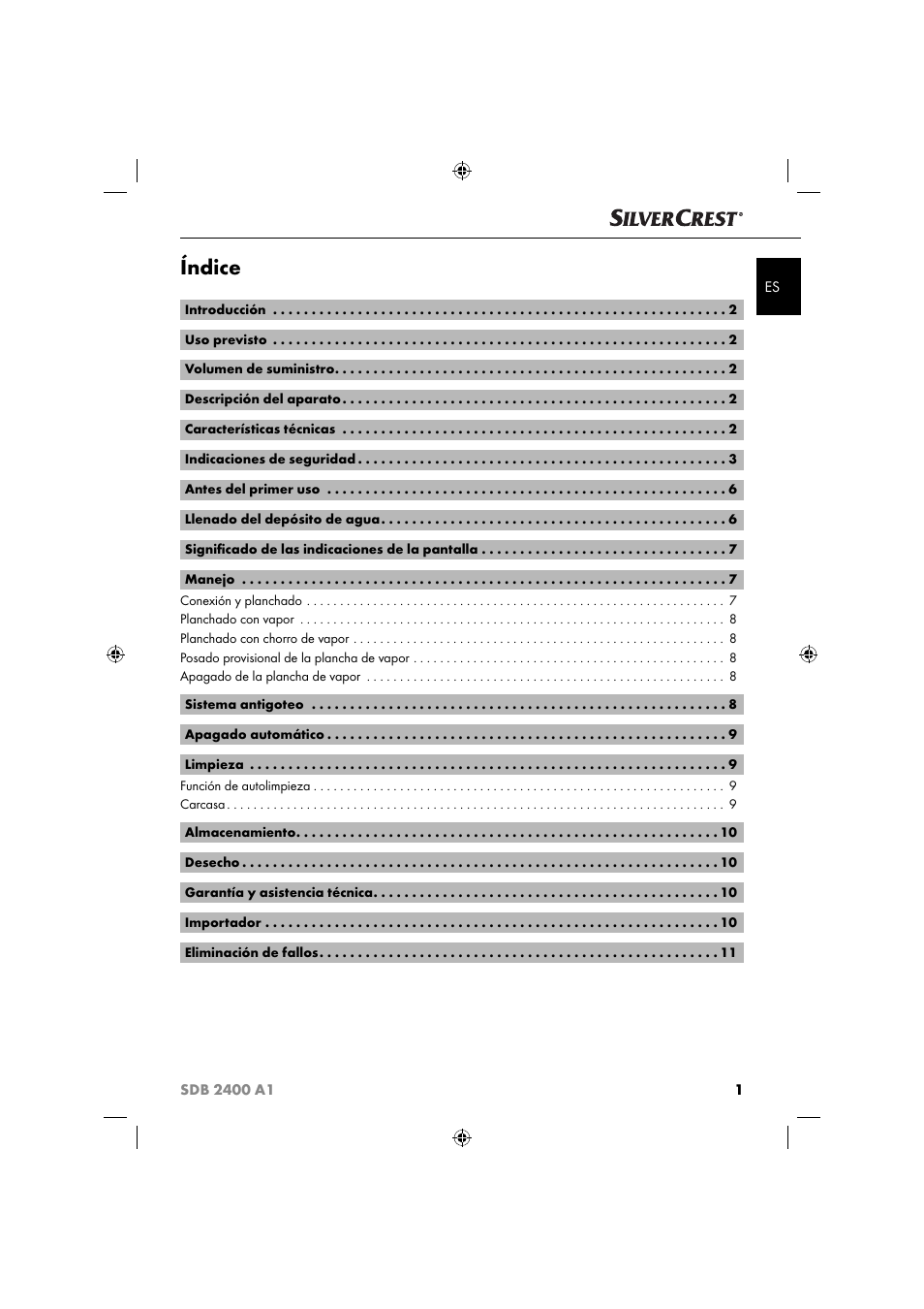 Índice | Silvercrest SDB 2400 A1 User Manual | Page 4 / 63