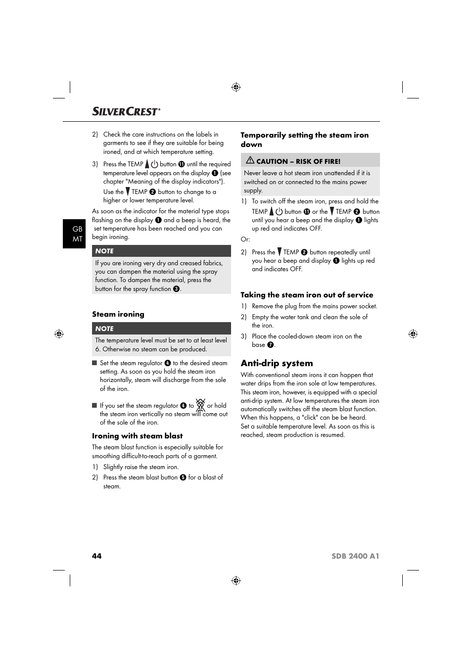 Anti-drip system | Silvercrest SDB 2400 A1 User Manual | Page 47 / 63