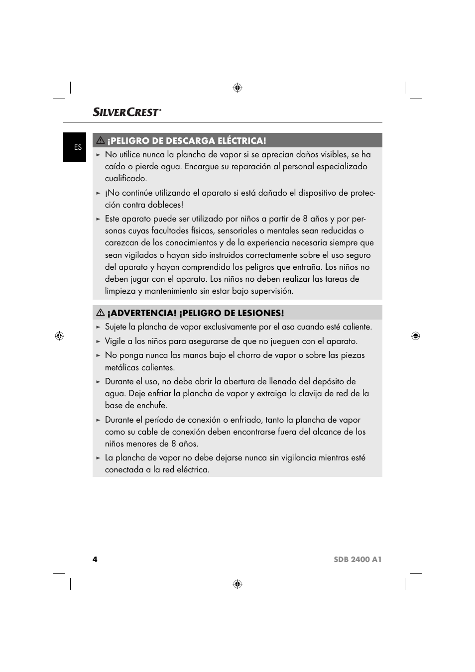 Peligro de descarga eléctrica | Silvercrest SDB 2400 A1 User Manual | Page 7 / 63