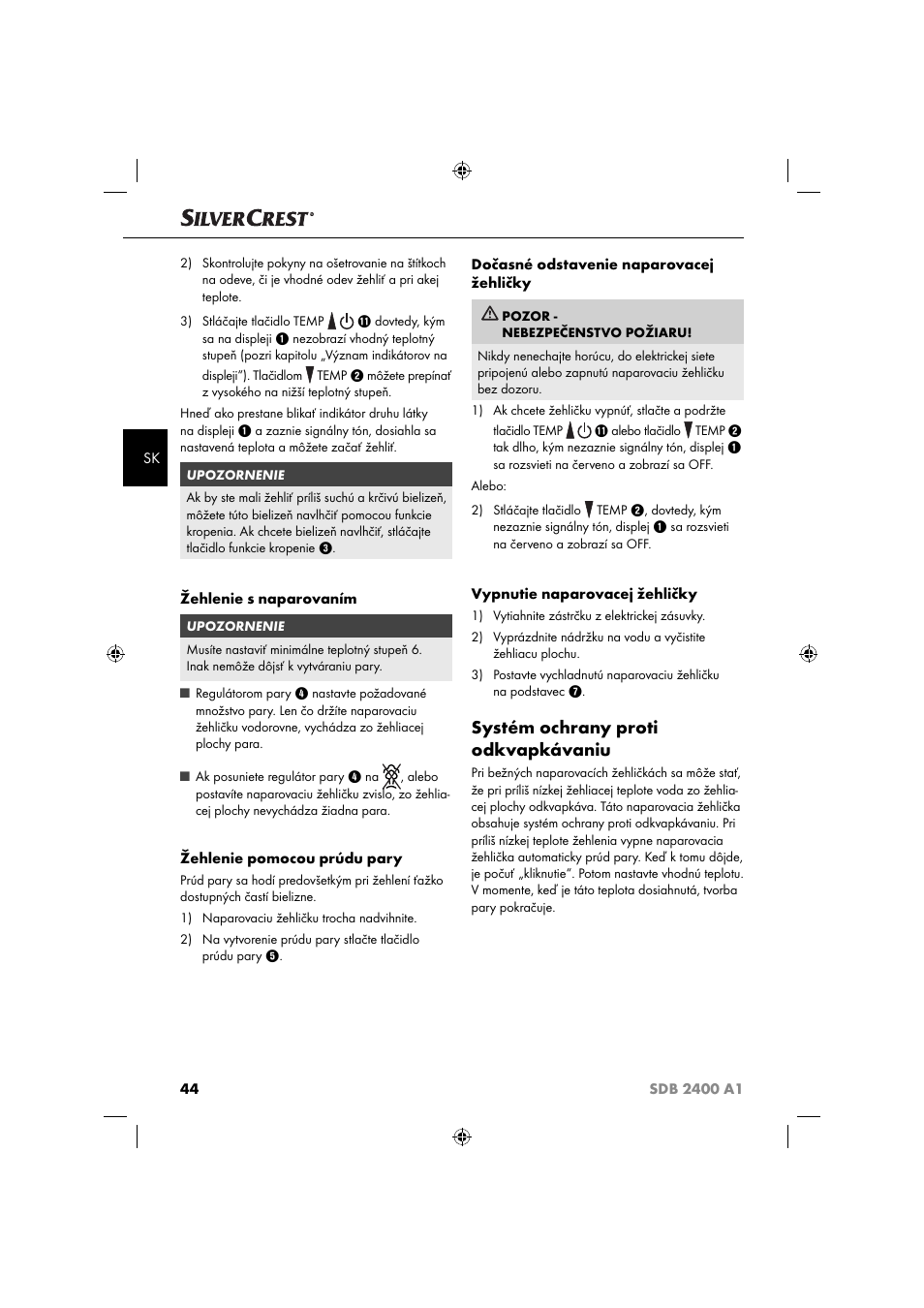 Systém ochrany proti odkvapkávaniu | Silvercrest SDB 2400 A1 User Manual | Page 47 / 63