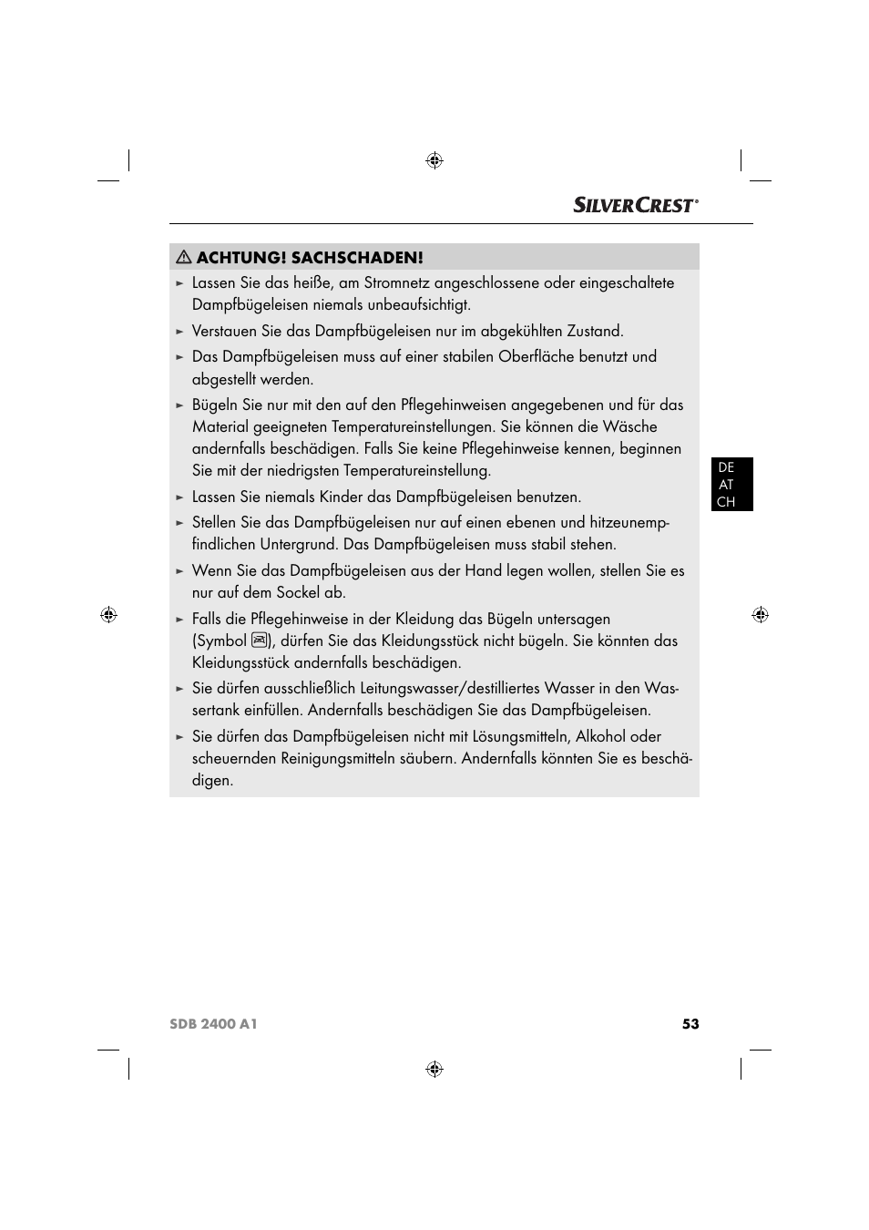 Achtung! sachschaden | Silvercrest SDB 2400 A1 User Manual | Page 56 / 63