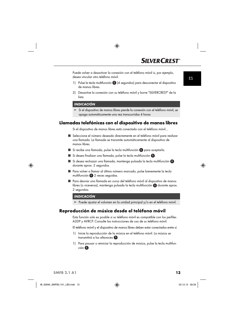 Reproducción de música desde el teléfono móvil | Silvercrest SMFB 2.1 A1 User Manual | Page 17 / 78