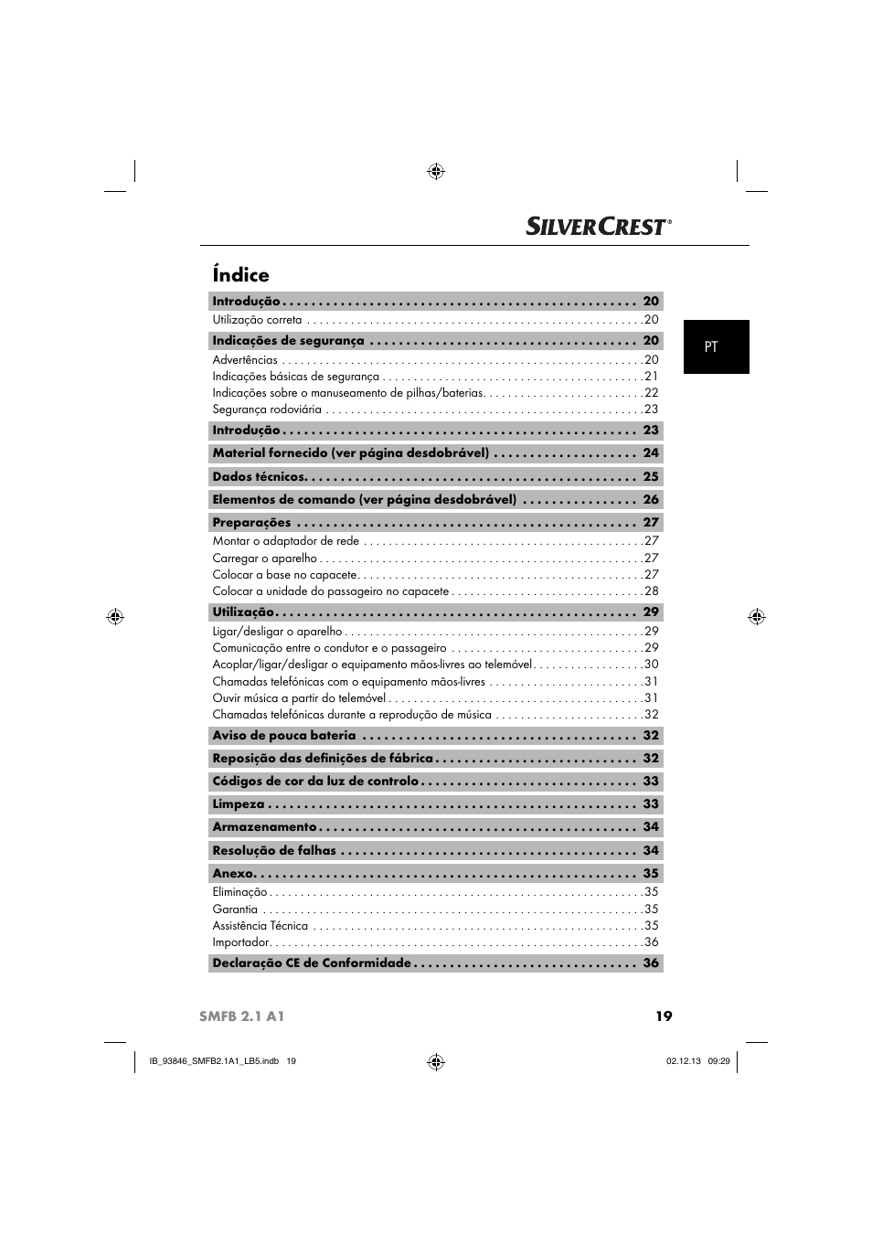 Índice | Silvercrest SMFB 2.1 A1 User Manual | Page 23 / 78