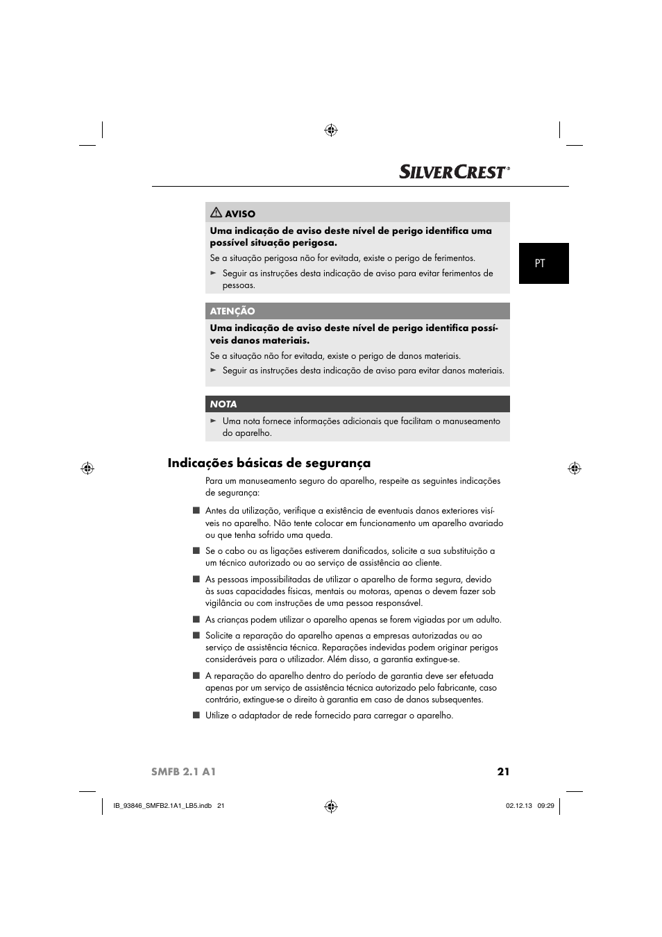 Indicações básicas de segurança | Silvercrest SMFB 2.1 A1 User Manual | Page 25 / 78