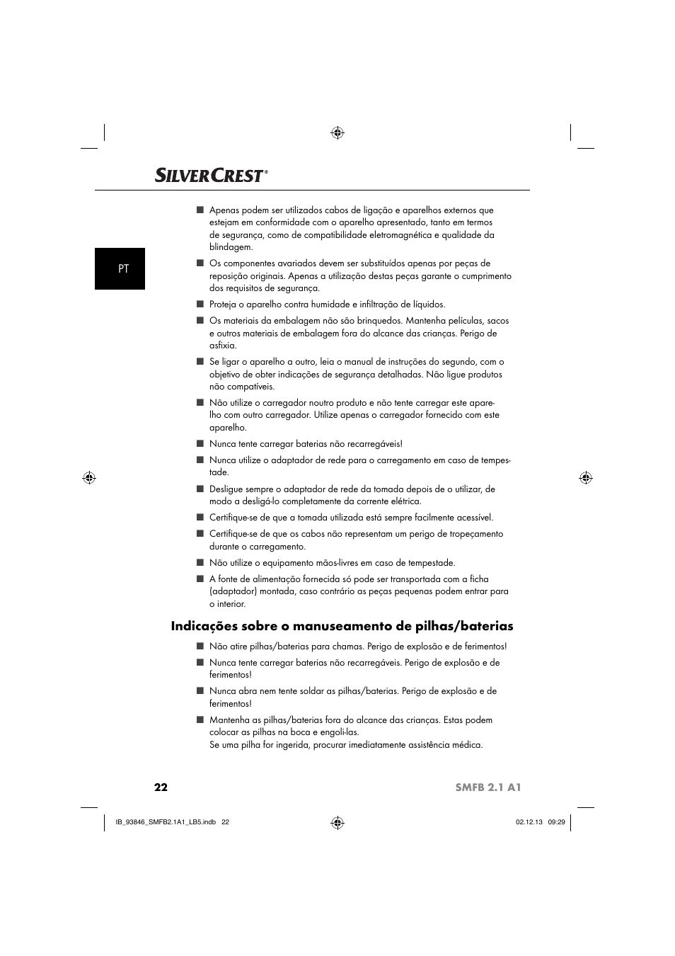 Indicações sobre o manuseamento de pilhas/baterias | Silvercrest SMFB 2.1 A1 User Manual | Page 26 / 78