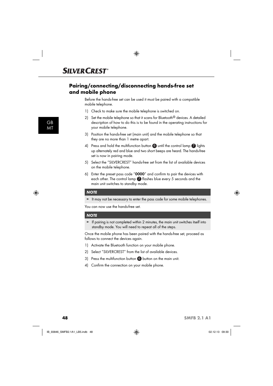 Gb mt | Silvercrest SMFB 2.1 A1 User Manual | Page 52 / 78