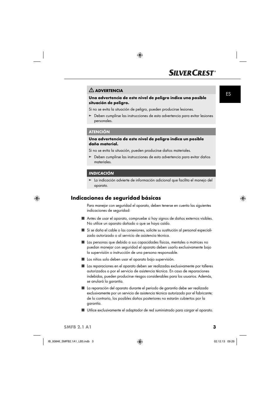 Indicaciones de seguridad básicas | Silvercrest SMFB 2.1 A1 User Manual | Page 7 / 78