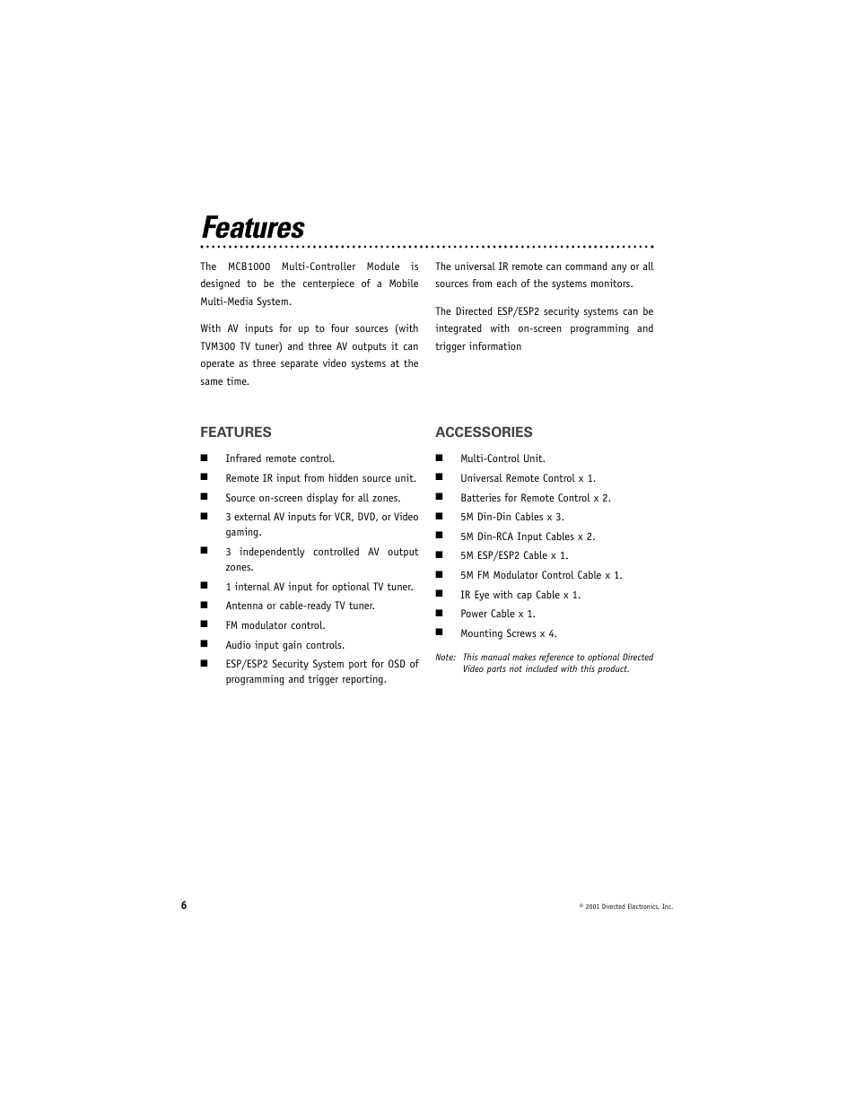 Features | Directed Video MCB1000 User Manual | Page 6 / 16