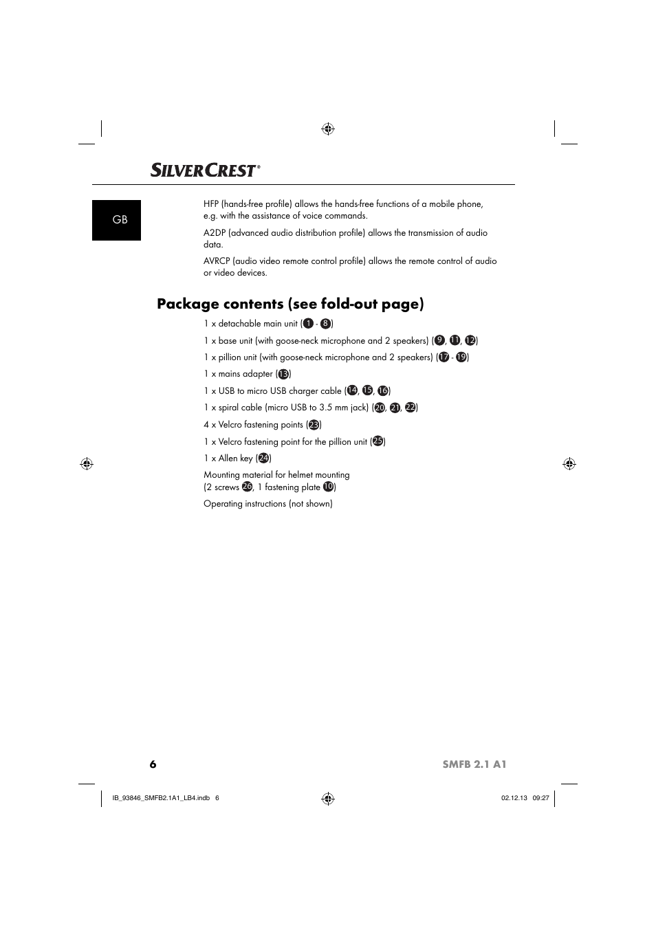 Package contents (see fold-out page) | Silvercrest SMFB 2.1 A1 User Manual | Page 10 / 78