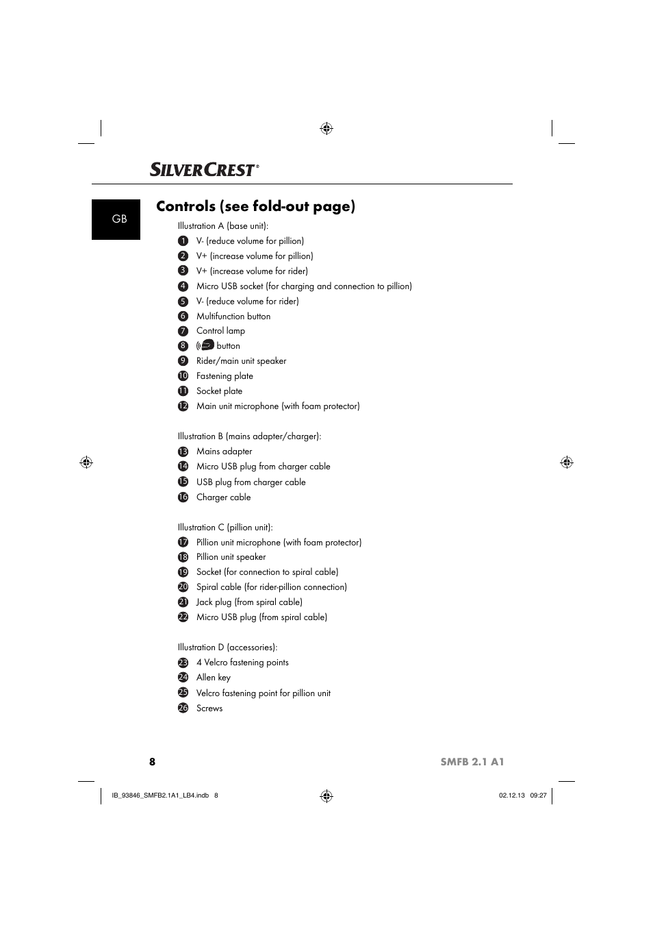 Controls (see fold-out page) | Silvercrest SMFB 2.1 A1 User Manual | Page 12 / 78