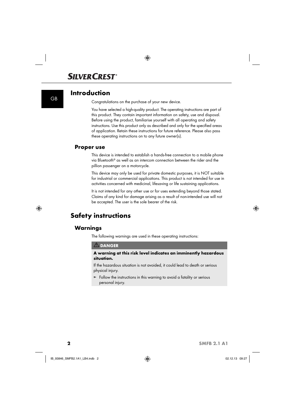 Introduction, Safety instructions, Proper use | Warnings | Silvercrest SMFB 2.1 A1 User Manual | Page 6 / 78