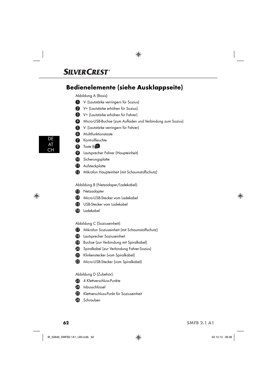 Bedienelemente (siehe ausklappseite), De at ch | Silvercrest SMFB 2.1 A1 User Manual | Page 66 / 78