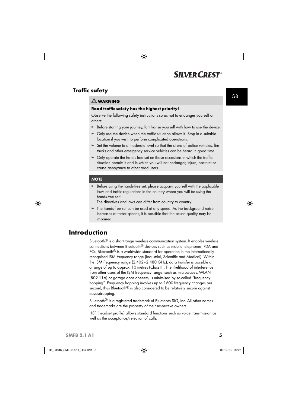 Introduction, Traﬃ c safety | Silvercrest SMFB 2.1 A1 User Manual | Page 9 / 78