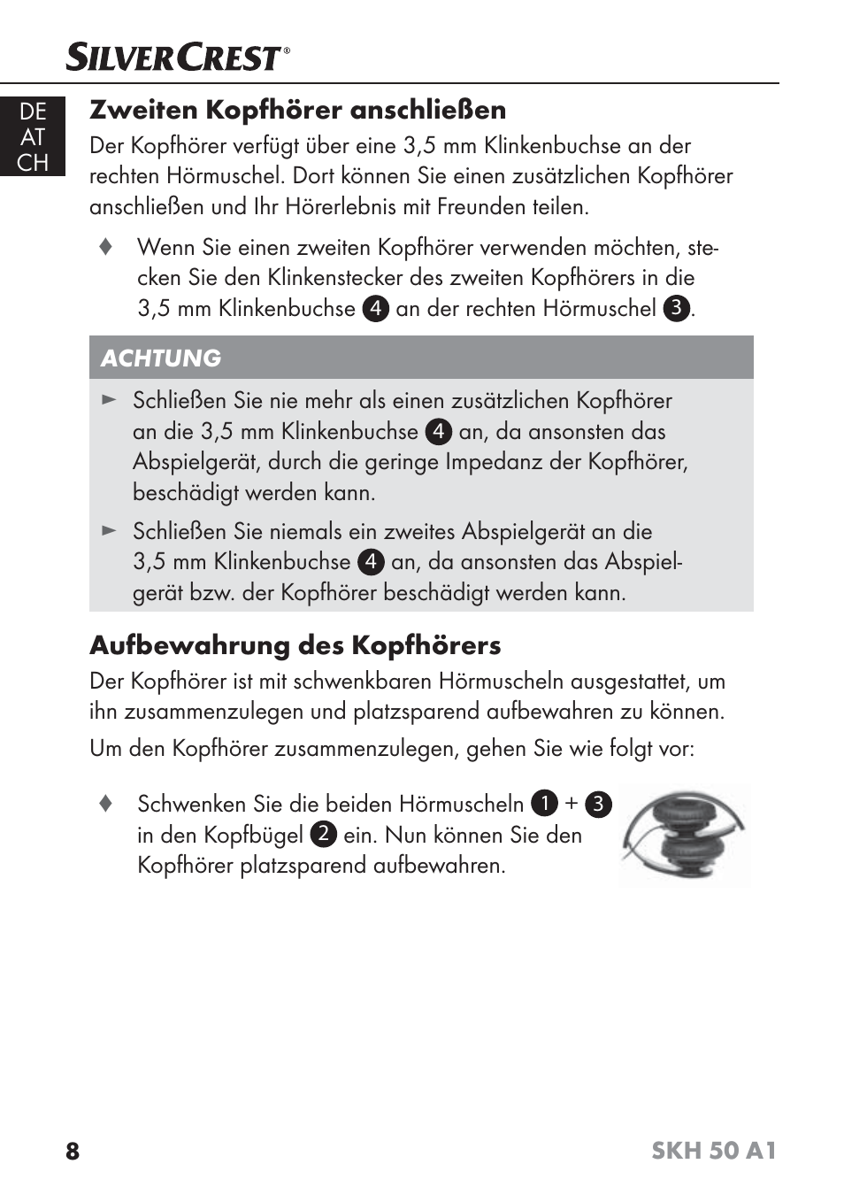 Zweiten kopfhörer anschließen, Aufbewahrung des kopfhörers | Silvercrest SKH 50 A1 User Manual | Page 11 / 59