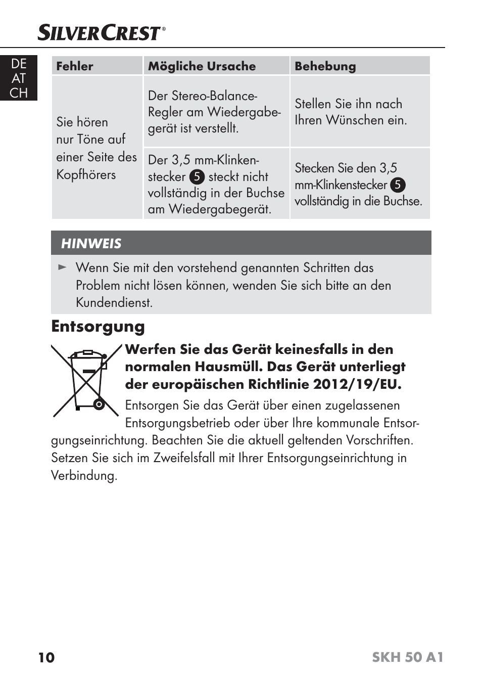 Entsorgung | Silvercrest SKH 50 A1 User Manual | Page 13 / 59
