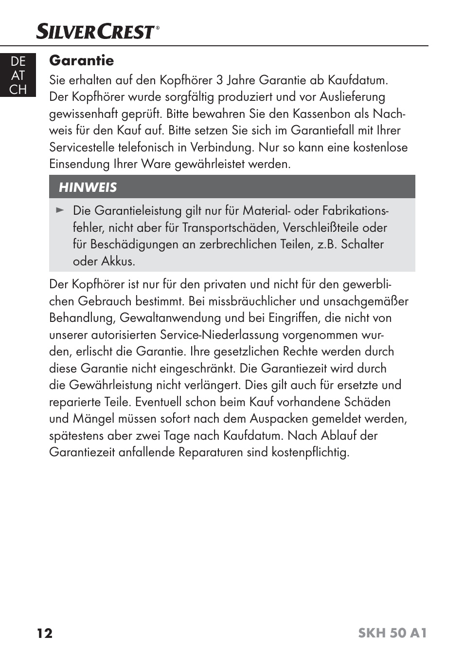 Garantie | Silvercrest SKH 50 A1 User Manual | Page 15 / 59