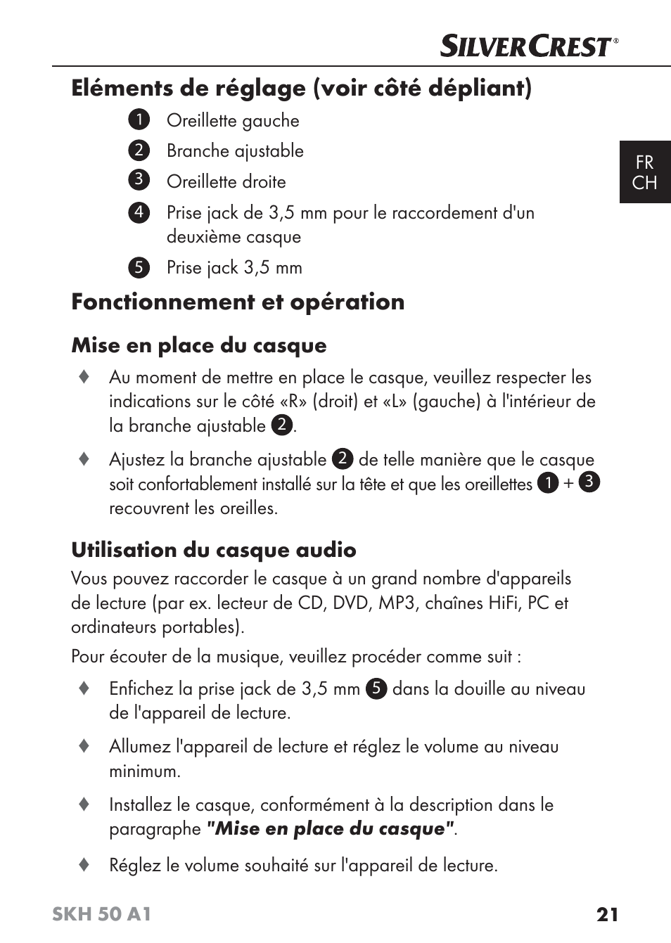 Eléments de réglage (voir côté dépliant), Fonctionnement et opération | Silvercrest SKH 50 A1 User Manual | Page 24 / 59