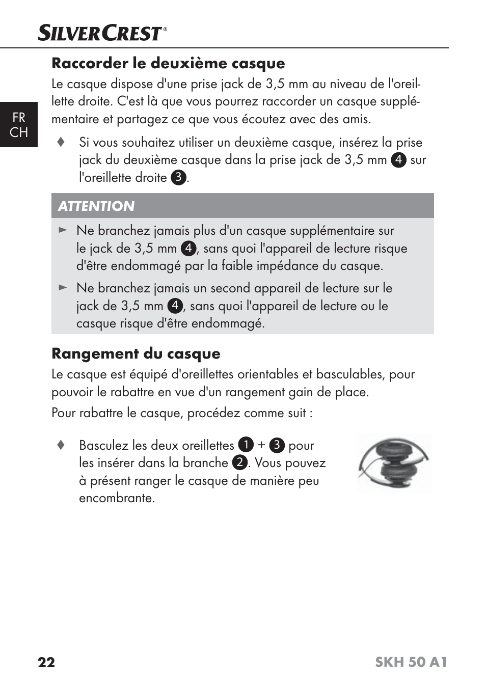 Raccorder le deuxième casque, Rangement du casque | Silvercrest SKH 50 A1 User Manual | Page 25 / 59